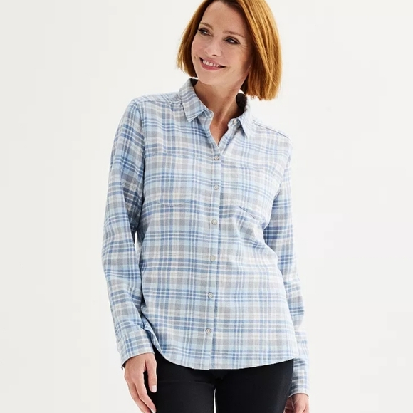NWT Croft & Barrow the extra soft flannel shirt blue grey plaid button down 3X - Picture 1 of 4
